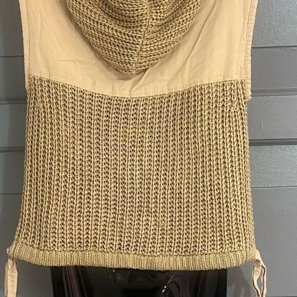 Anthropologie Daily Practice Open Air Tan Y2K Sweater Hooded Zip Front Vest Sz X - Picture 4 of 8